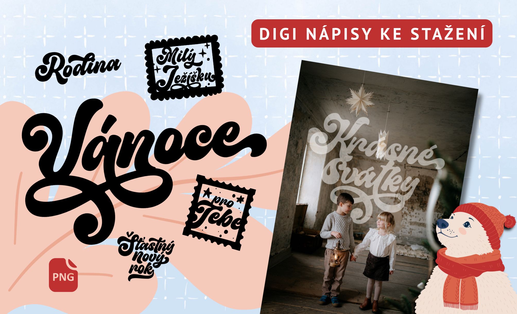 České digitální nápisy - vánoční text overlays