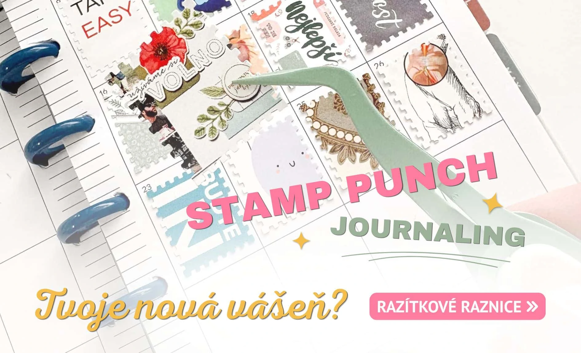 Výsekové raznice s motivem poštovních známek na Stamp punch journaling