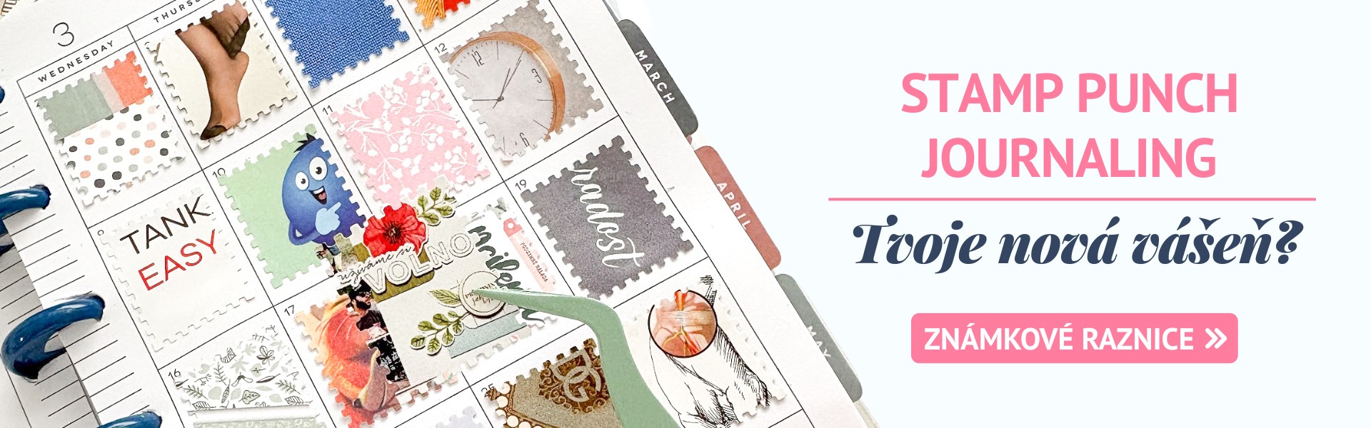 Výsekové raznice s motivem poštovních známek na Stamp punch journaling