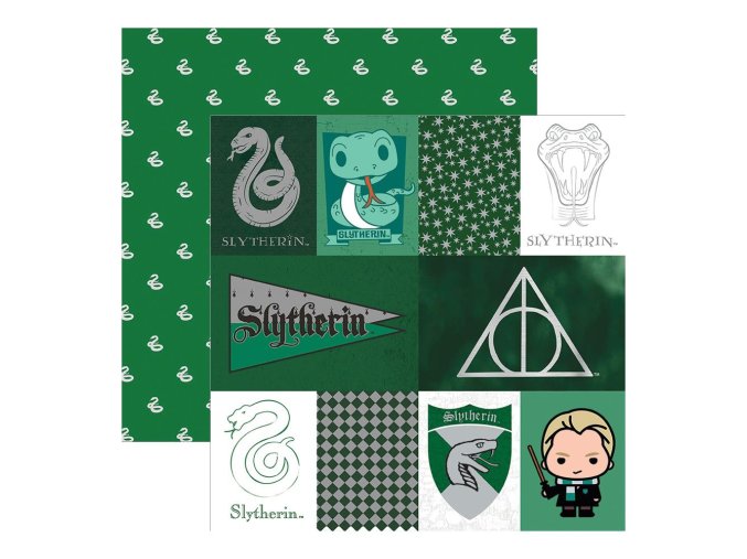Scrapbookový papír - HARRY POTTER / Slytherin