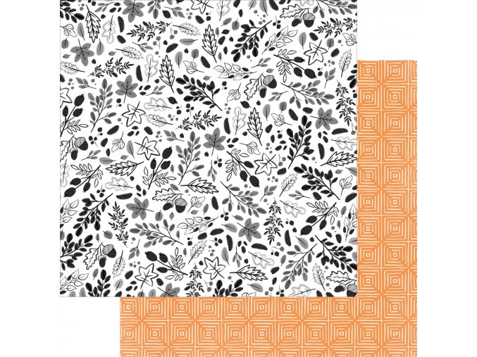 SCRAPBOOK PAPER - TIME FOR TEA / #04 Black and white autumn