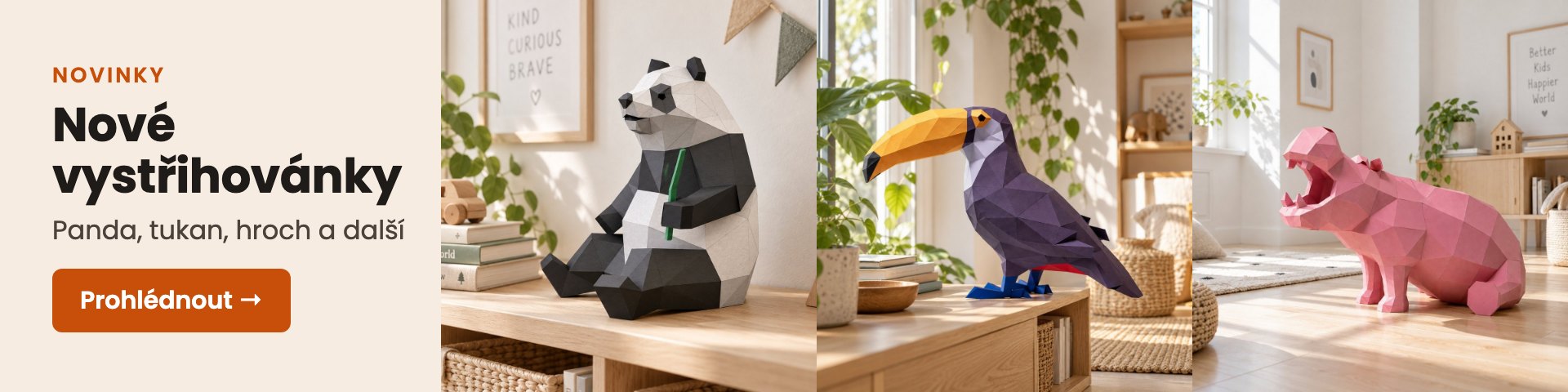 Nové vystřihovánky – panda, tukan, hroch a další