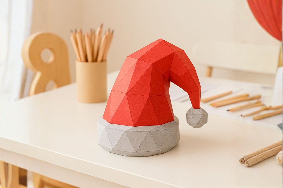 3D puzzle z papíru vánoční čepice