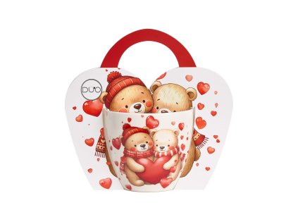 kubek 460 ml w koszyczku misie z sercami 2