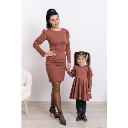 Sada-Anita slim šaty s puf rukávmi hnedé