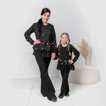 Trojset- Belle mikina s pom pom guľkami