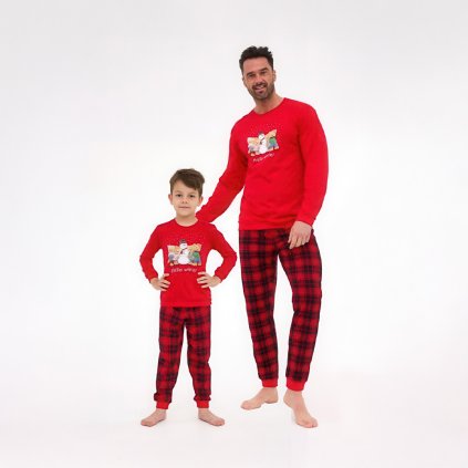 Sada- Veselé Vianoce červené pyžamo otec a syn