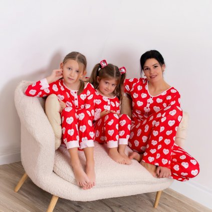 Trojset- Amora srdiečkové pyžamo mama a dve dcéry