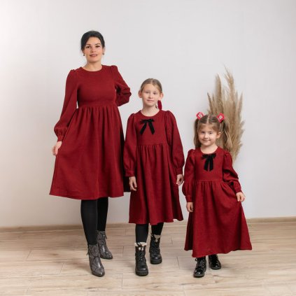 Trojset- Valéria menčestrové šaty mama a dve dcéry bordo