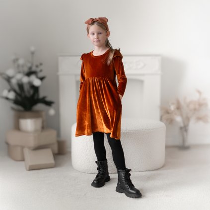 Vera- Dievčenské zamatové šaty škorica