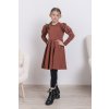 Trojset- Anita slim šaty s puf rukávmi hnedé