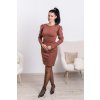 Trojset- Anita slim šaty s puf rukávmi hnedé