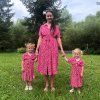 Trojset- Laura letné košeľové šaty ružové mama a dve dcéry