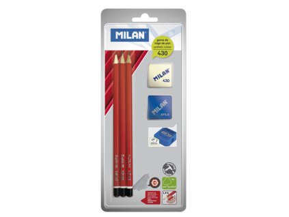 Ceruzka MILAN 3 x šesťhranná HB + guma + strúhadlo