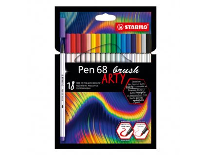 Fixy so štetcovým hrotom pre rôzne šírky čiar STABILO PEN 68 brush - ARTY, sada 18 ks