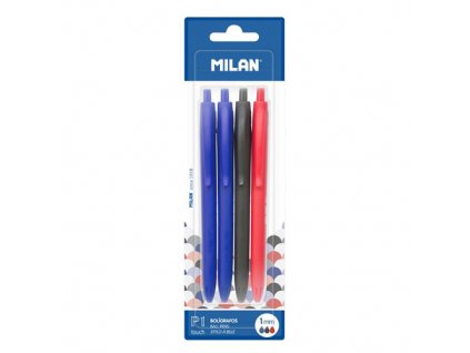Pero guľôčkové MILAN P1 Touch 1,0 mm - sada 2 x modré + čierne + červené pero