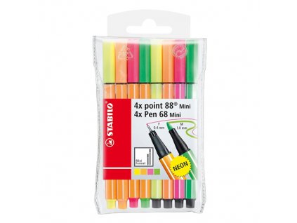 Liner jemný & Vláknový fix- STABILO point 88 Mini & Pen 68 Mini - 8 ks balenie Neon