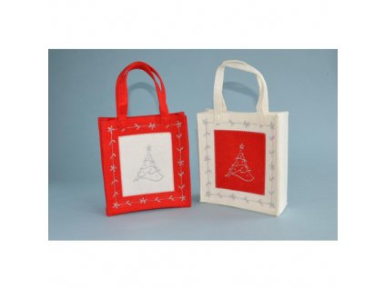 Darčeková taška - vianočná 22x25x6 cm z filcu, červeno-biela, mix/1ks