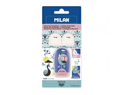 Guma + strúhadlo MILAN CAPSULE Peacock blister s 2 náhradnými gumami