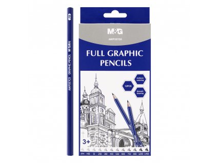 Ceruzka grafitová M&G všetky tvrdosti od 2H po 14B - sada 12 ks