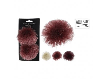 Vianočná dekorácia - Pompon na klipe 10 cm, mix/sada 2ks