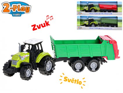 2-Play Traffic traktor s vlečkou 23-26cm voľný chod na batérie so svetlom a zvukom 3druhy