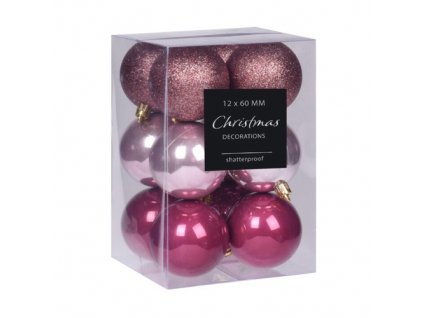 Vianočné gule - sada 12 ks odtiene fialovej, priem. 60 mm, mix lesklá/perleťová