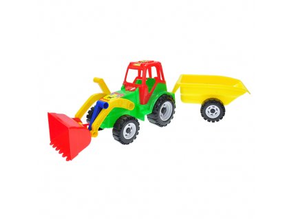 Traktor s vlečkou a nakladačom 60cm 3farby v sieťke
