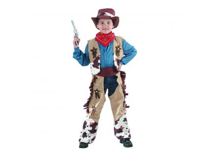 Detský kostým Kovboj (vesta, návleky na nohavice, čiapka, šatka), veľkosť 110/120 cm