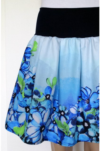 Skládaná sukně Modré květy | plátno