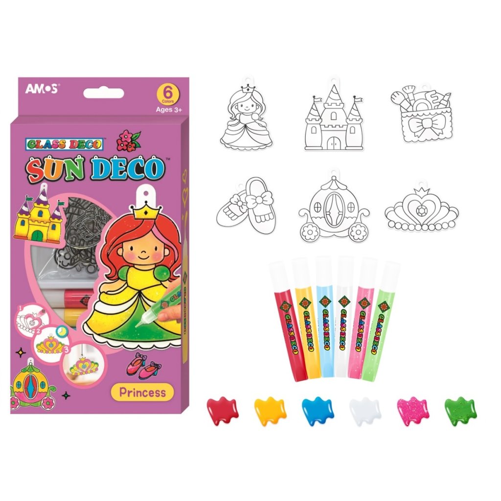 Barvy na sklo sada 6 barev 10,5ml + 6 sklíček PRINCEZNY