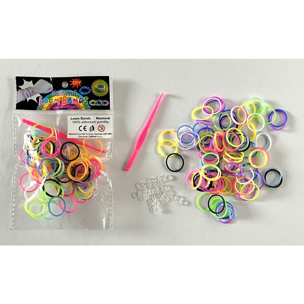 Zaplétací gumičky NEON, 100ks + příslušenství