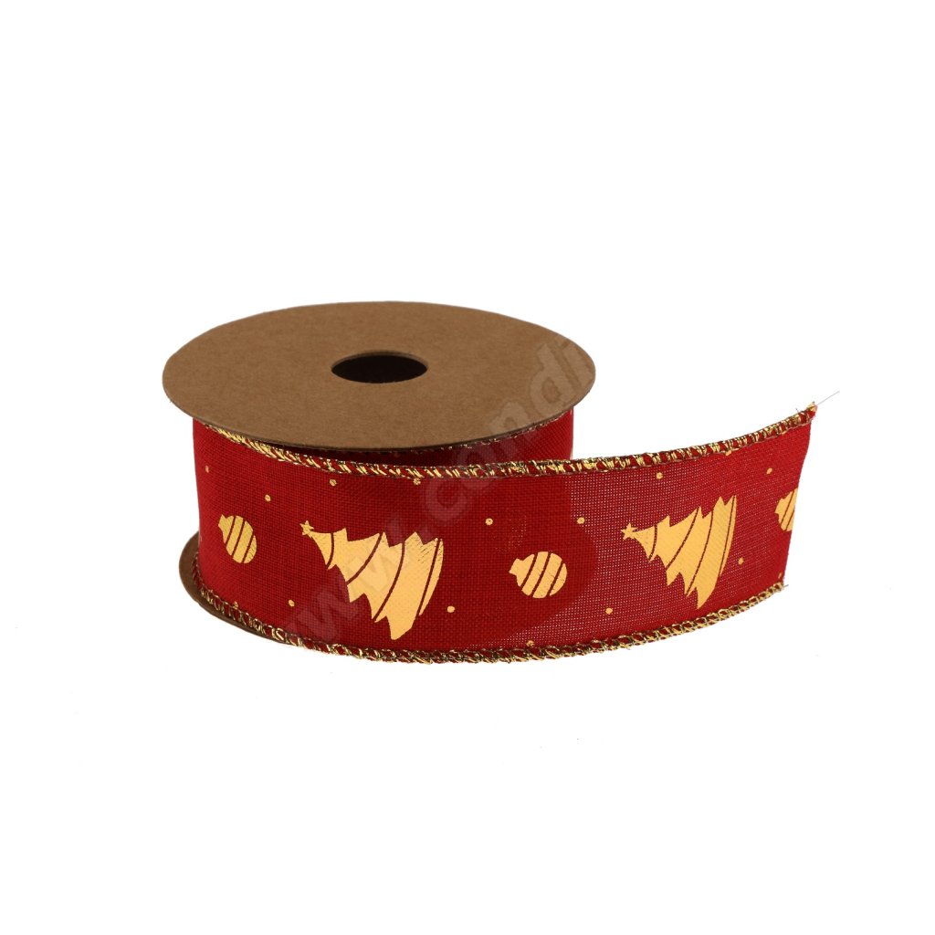 Stuha jutová vánoční stromek 4cm x 5m červená/zlatá AJ1739 č. 2
