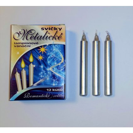 Svíčka metalická stříbrná, 12ks