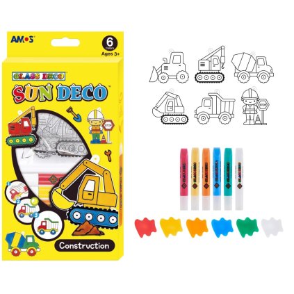 Barvy na sklo sada 6 barev 10,5 ml + 6 sklíček STAVEBNÍ STROJE (SD10P6-CT)