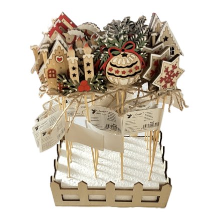 Ohrádka s vánočními zápichy 24 ks, 8 motivů, dřevěné