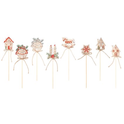 Ohrádka s vánočními zápichy 24 ks, 8 motivů, dřevěné