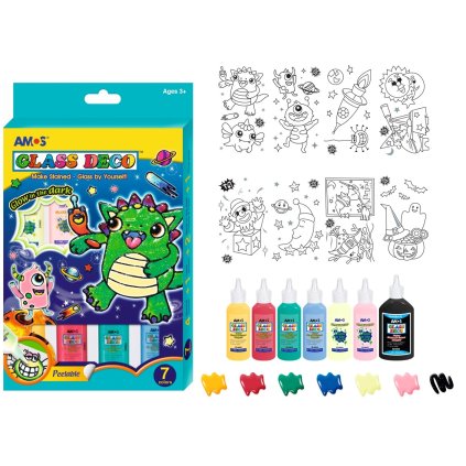 Barvy na sklo sada 7 barev 22ml se svítícími ve tmě GD22P07R