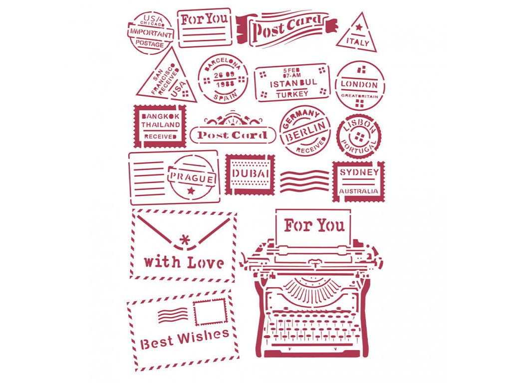 stamperia stencil a4 romantic christmas type write