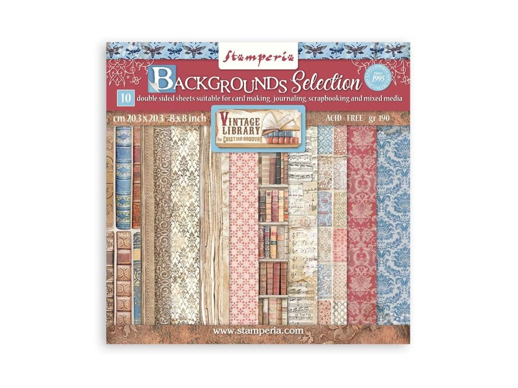 stamperia vintage library backgrounds selection 8x