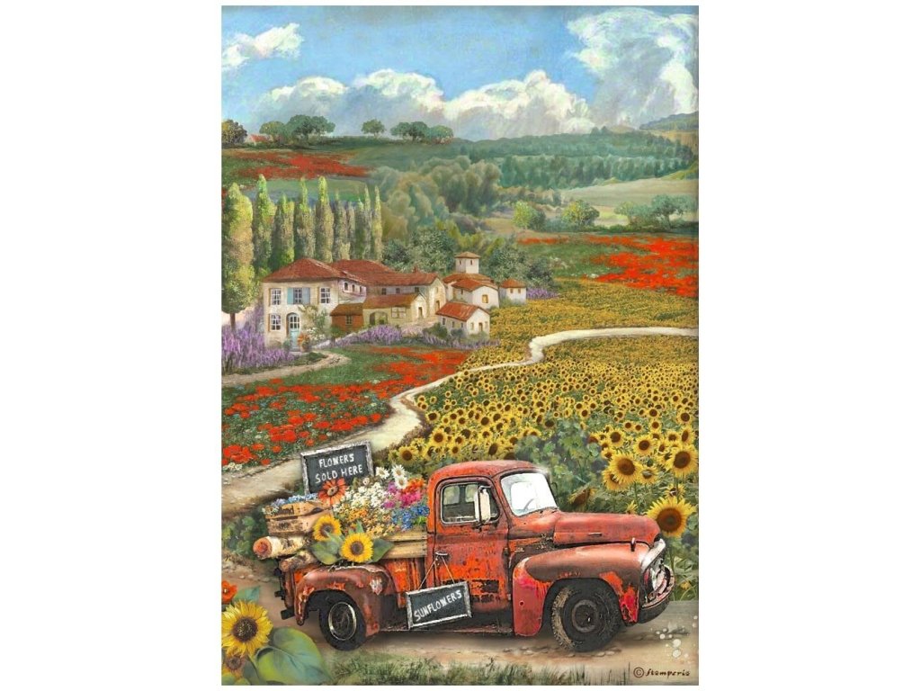 stamperia sunflower art a4 rice paper vintage car