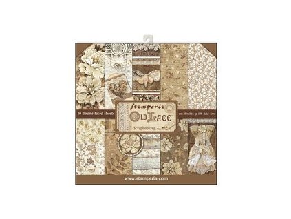 Sada oboustranných papírů Old Lace Pivoňky a krajky 30x30cm