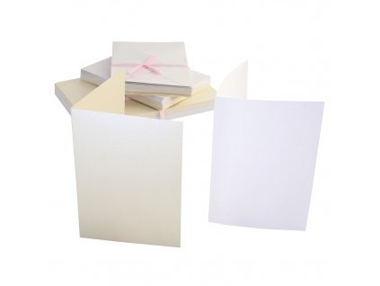 A6 přání a obálky 50ks - perleťové bílé a krémové