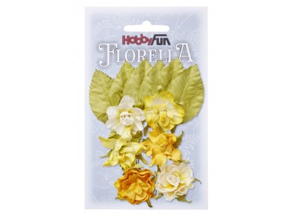 3866084 Papírové květy a listy FLORELLA žluté