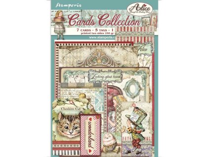 stamperia cards collection alice through the looki