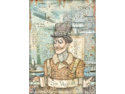 stamperia rice paper a4 sir vagabond aviator image