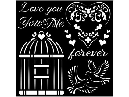 stamperia thick stencil 18x18cm you and me love me