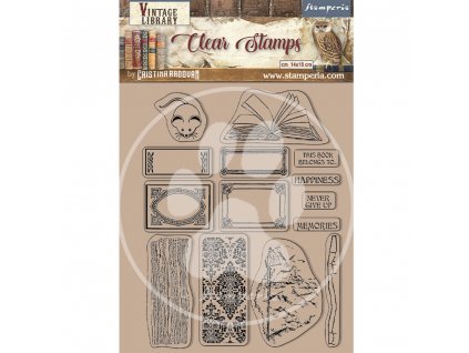 stamperia vintage library clear stamps labels wtk1