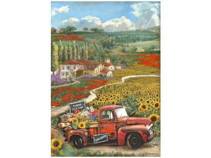 stamperia sunflower art a4 rice paper vintage car