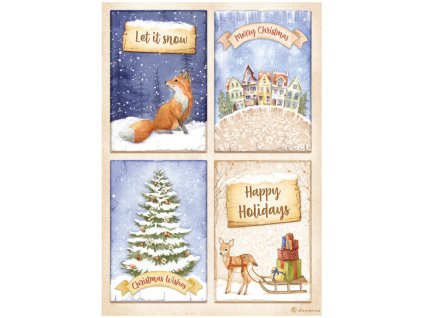 stamperia winter valley a4 rice paper 4 cards fox